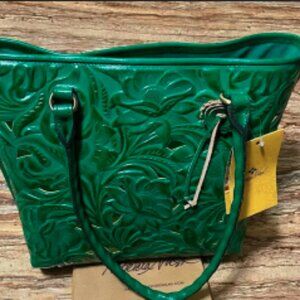 Patricia Nash Tooled Green Top Handle Purse